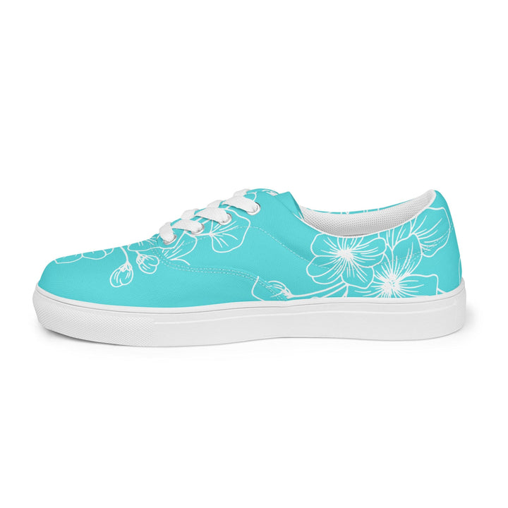 Womens Lace-up Canvas Shoes Floral Cyan Blue 7022523