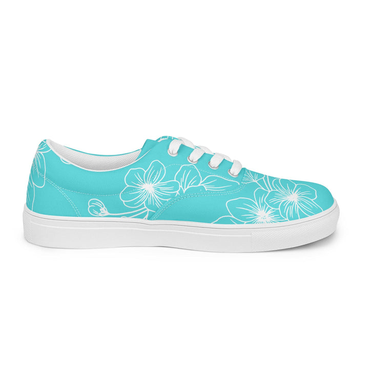 Womens Lace-up Canvas Shoes Floral Cyan Blue 7022523