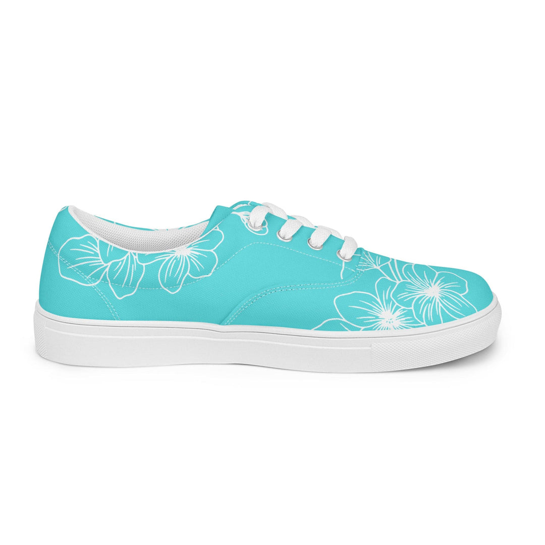 Womens Lace-up Canvas Shoes Floral Cyan Blue 7022523