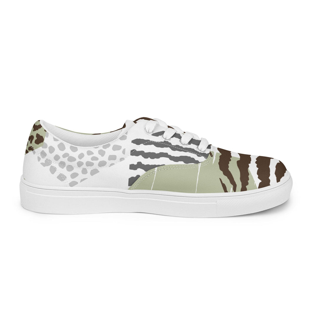 Womens Lace-up Canvas Shoes Brown Green Grey Geometric Hexagon Print