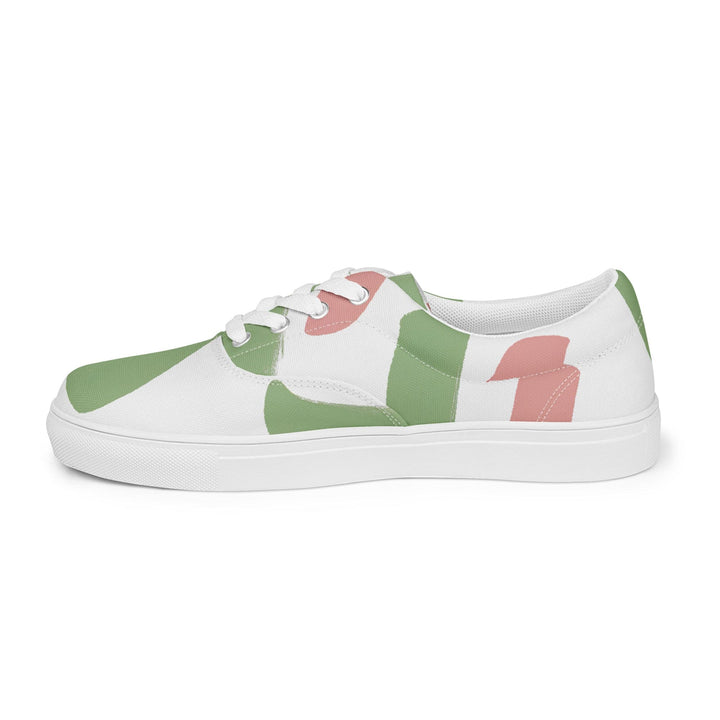 Womens Lace-up Canvas Shoes Green Mauve Abstract Brush Stroke Pattern