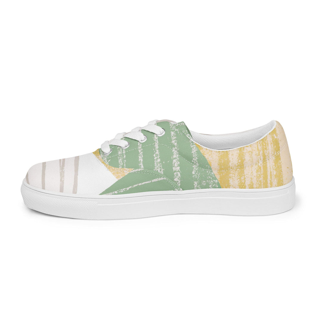 Womens Lace-up Canvas Shoes Green Textured Boho Pattern