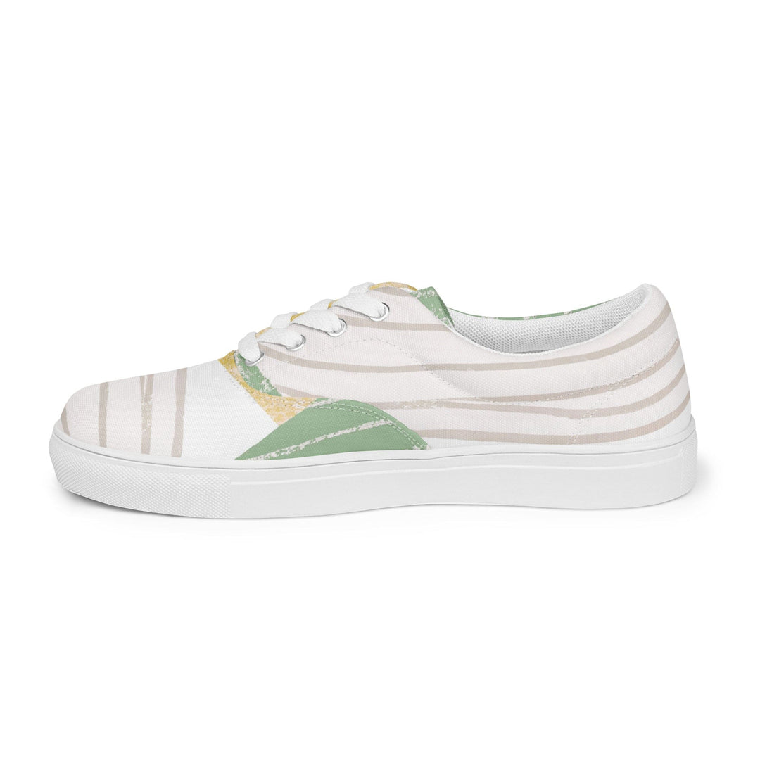 Womens Lace-up Canvas Shoes Green Textured Boho Pattern