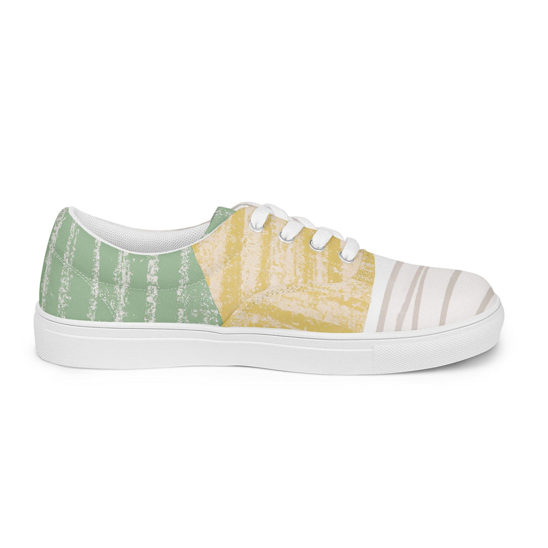 Womens Lace-up Canvas Shoes Green Textured Boho Pattern