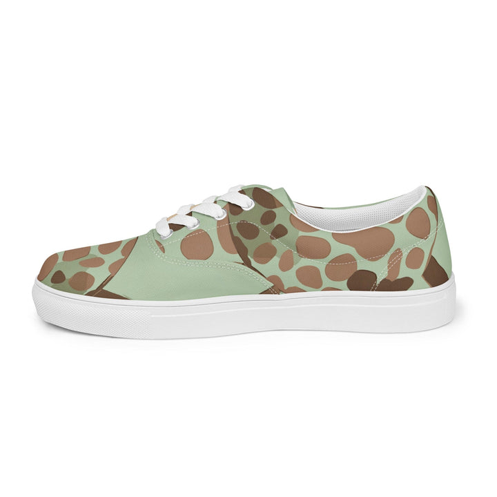 Womens Lace-up Canvas Shoes Green Beige Spotted Print