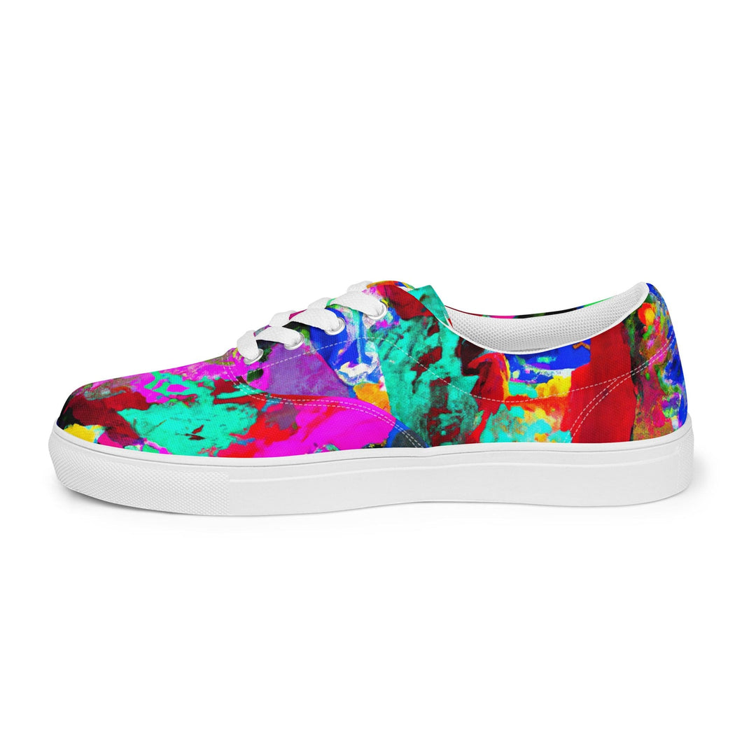 Womens Lace-up Canvas Shoes Red Multicolor Abstract Print