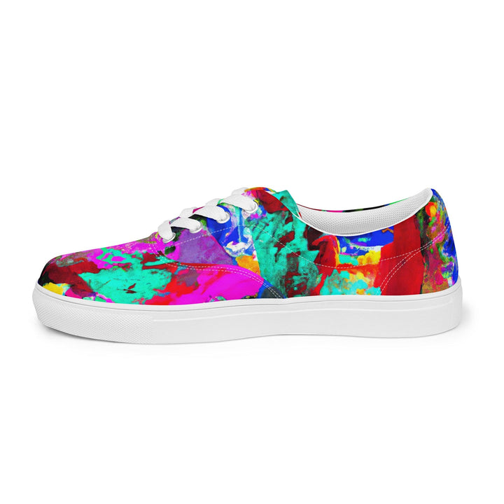 Womens Lace-up Canvas Shoes Red Multicolor Abstract Print