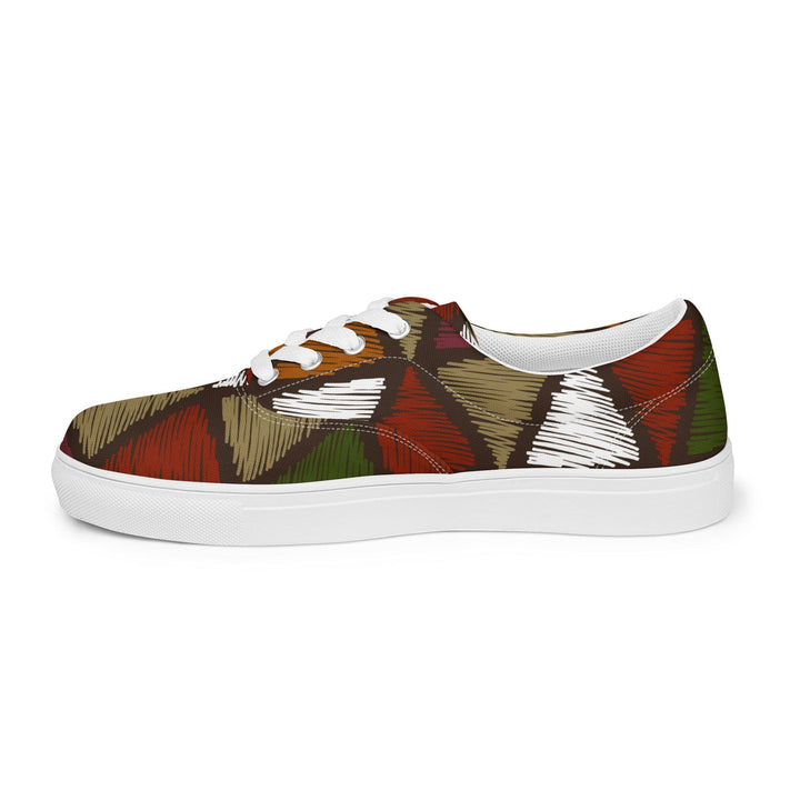 Womens Lace-up Canvas Shoes Red Green Geometric Lines