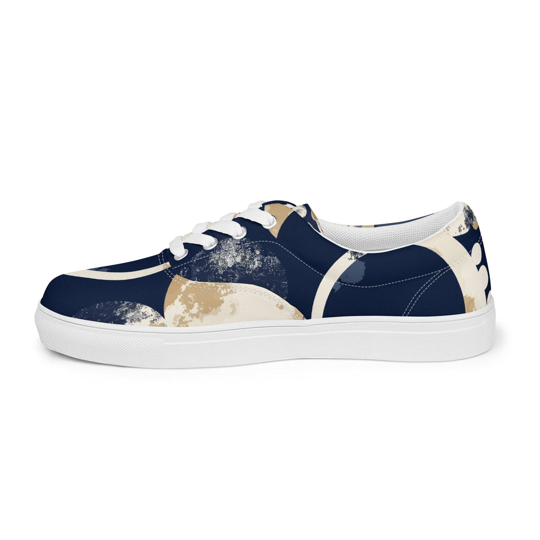 Womens Lace-up Canvas Shoes Blue Beige Spotted Print