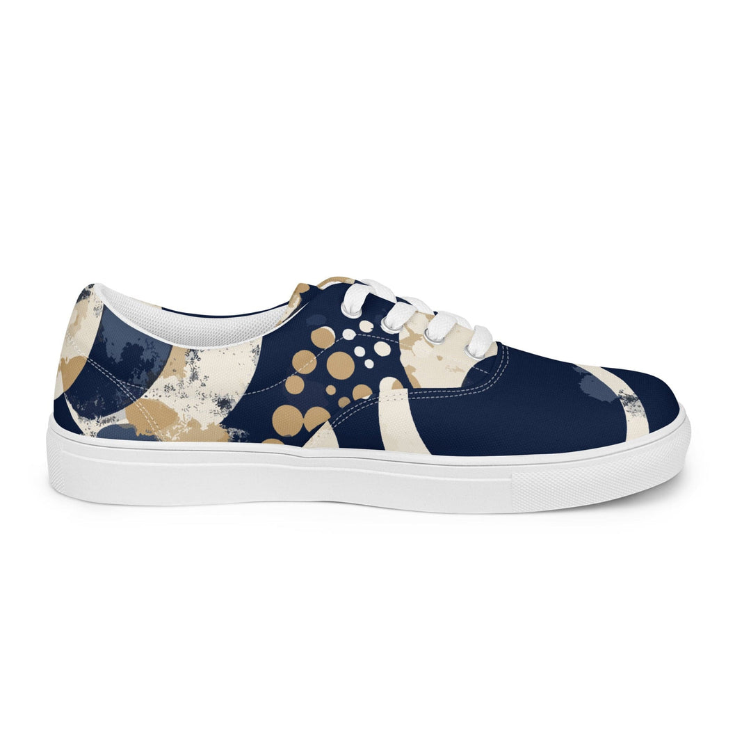 Womens Lace-up Canvas Shoes Blue Beige Spotted Print