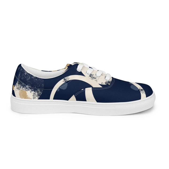 Womens Lace-up Canvas Shoes Blue Beige Spotted Print