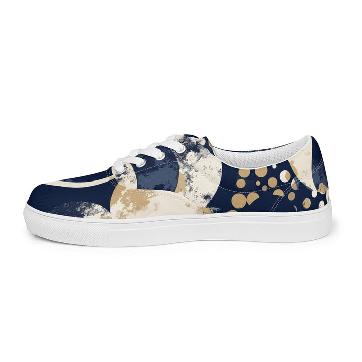 Womens Lace-up Canvas Shoes Blue Beige Spotted Print