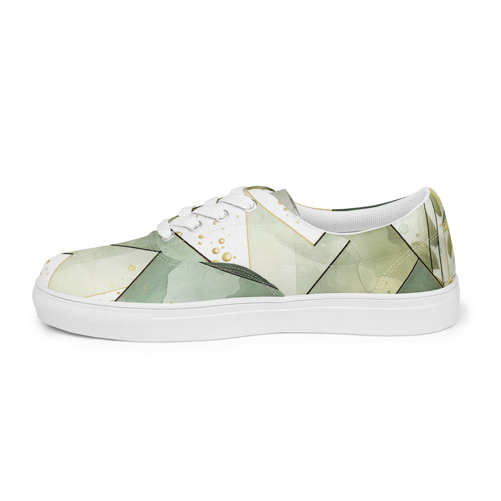 Womens Lace-up Canvas Shoes Olive Green Mint Leaf Geometric Print