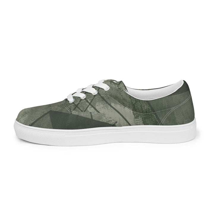 Womens Lace-up Canvas Shoes Olive Green Triangular Colorblock