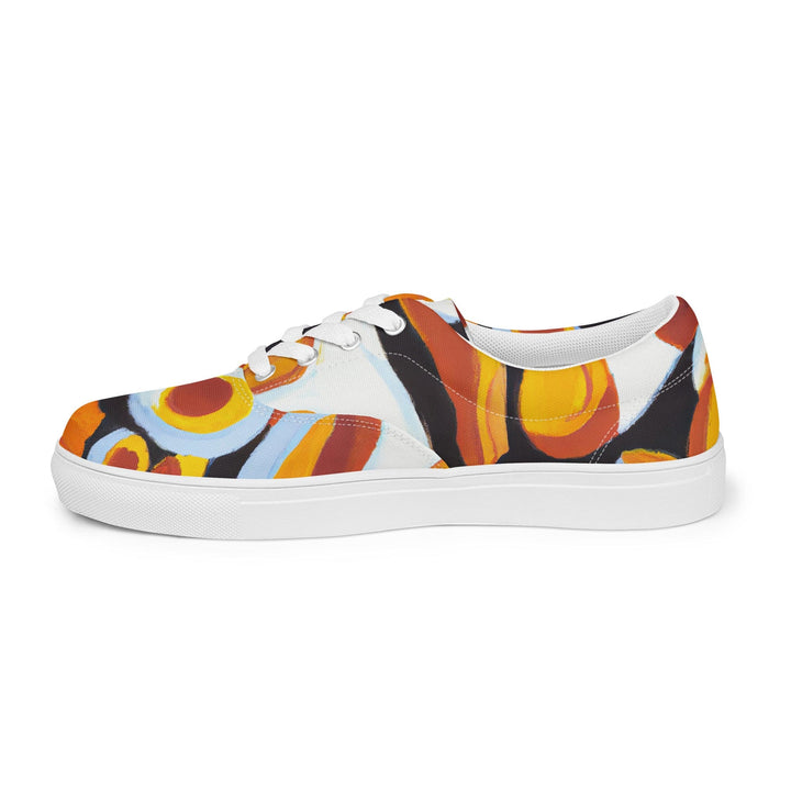 Womens Lace-up Canvas Shoes Orange Black White Geometric Print