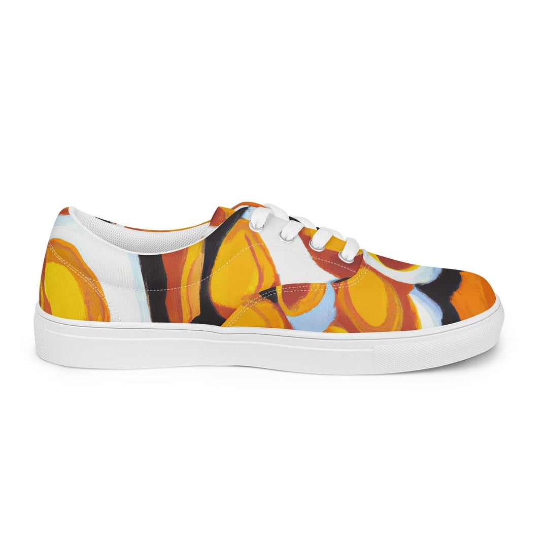 Womens Lace-up Canvas Shoes Orange Black White Geometric Print