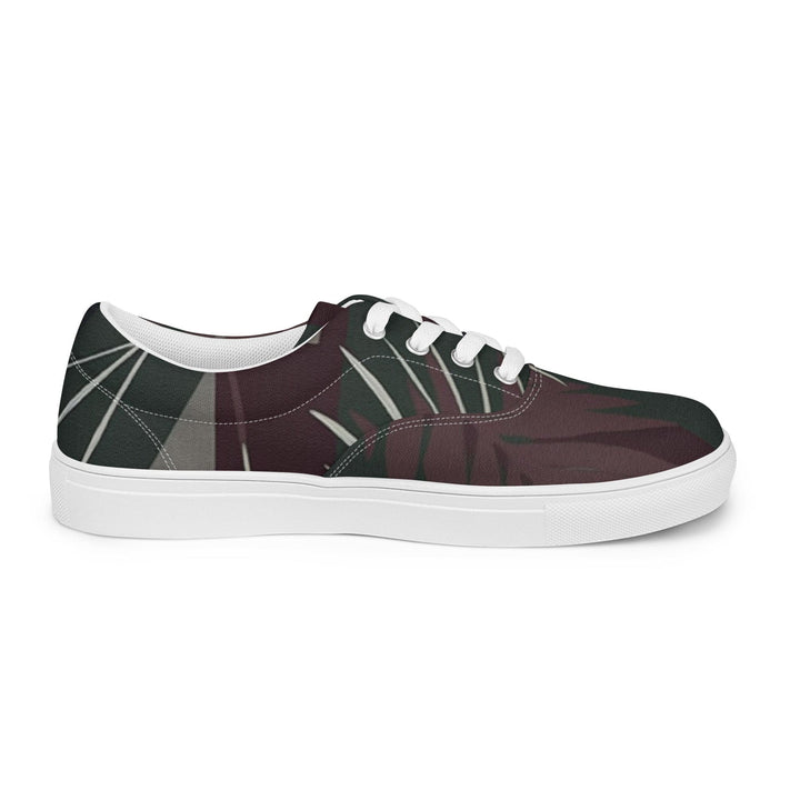 Womens Lace-up Canvas Shoes Palm Tree Leaves Maroon Green Background