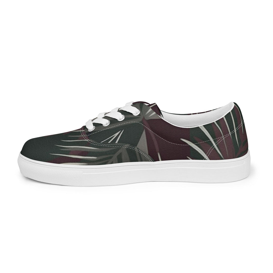 Womens Lace-up Canvas Shoes Palm Tree Leaves Maroon Green Background