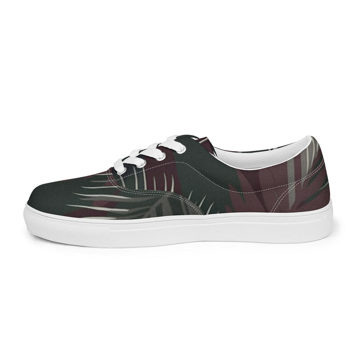 Womens Lace-up Canvas Shoes Palm Tree Leaves Maroon Green Background