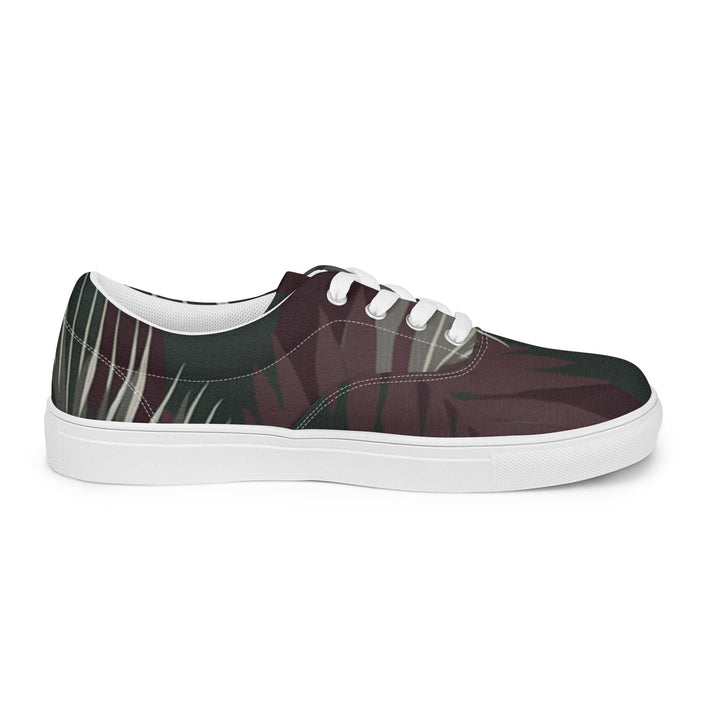 Womens Lace-up Canvas Shoes Palm Tree Leaves Maroon Green Background