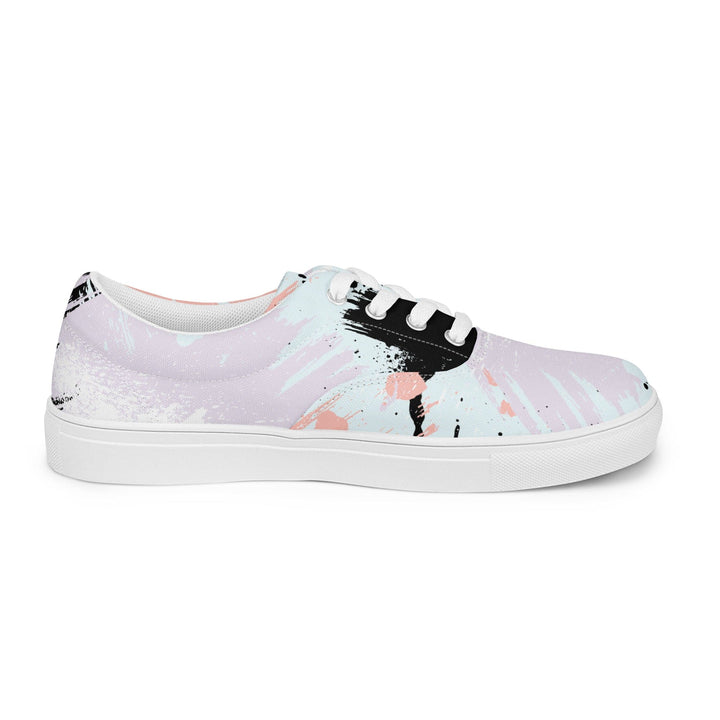 Womens Lace-up Canvas Shoes Pink Black Abstract Print