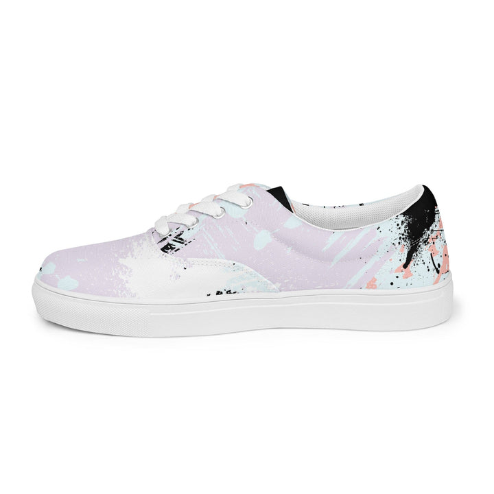 Womens Lace-up Canvas Shoes Pink Black Abstract Print