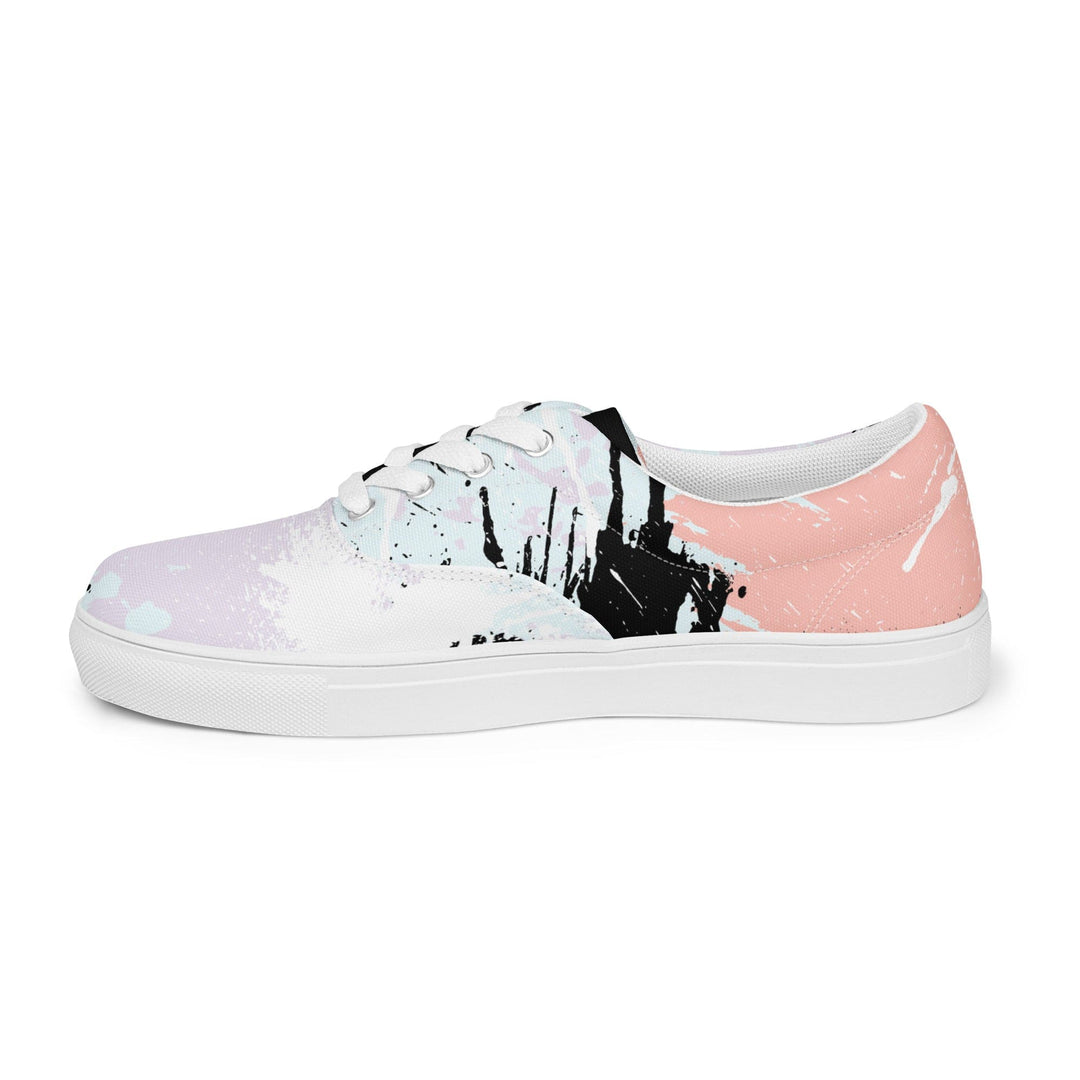 Womens Lace-up Canvas Shoes Pink Black Abstract Print