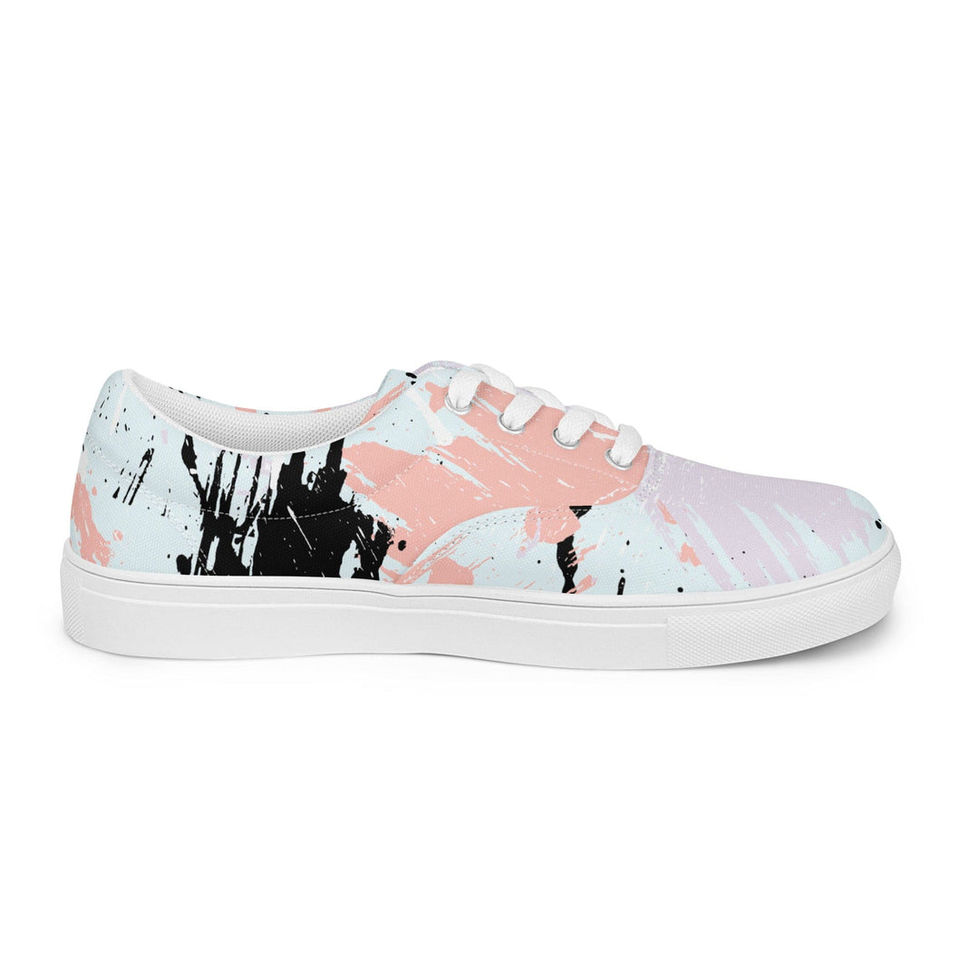 Womens Lace-up Canvas Shoes Pink Black Abstract Print