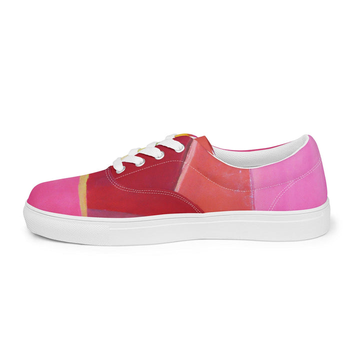 Womens Lace-up Canvas Shoes Pink Mauve Red Geometric Pattern