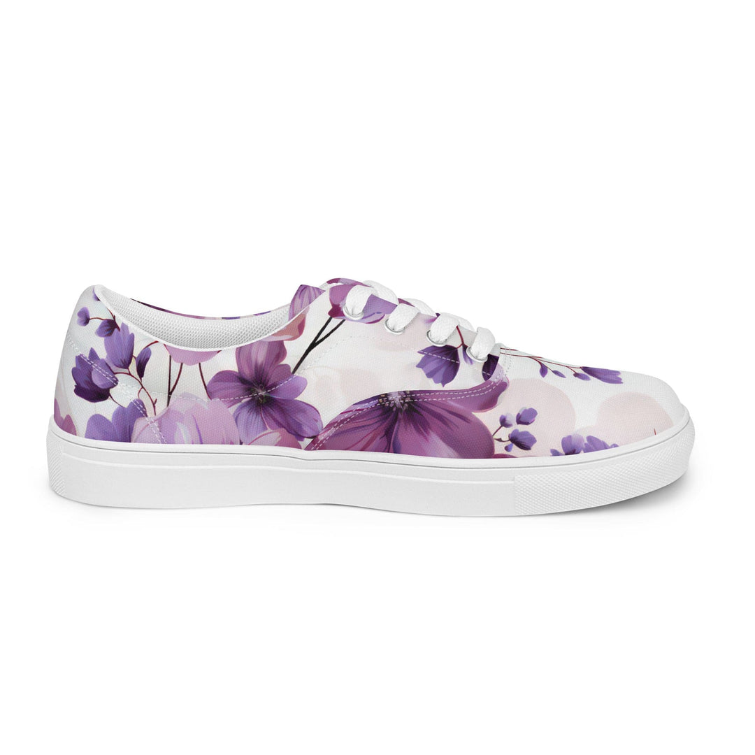 Womens Lace-up Canvas Shoes Purple Botanical Blooms 2