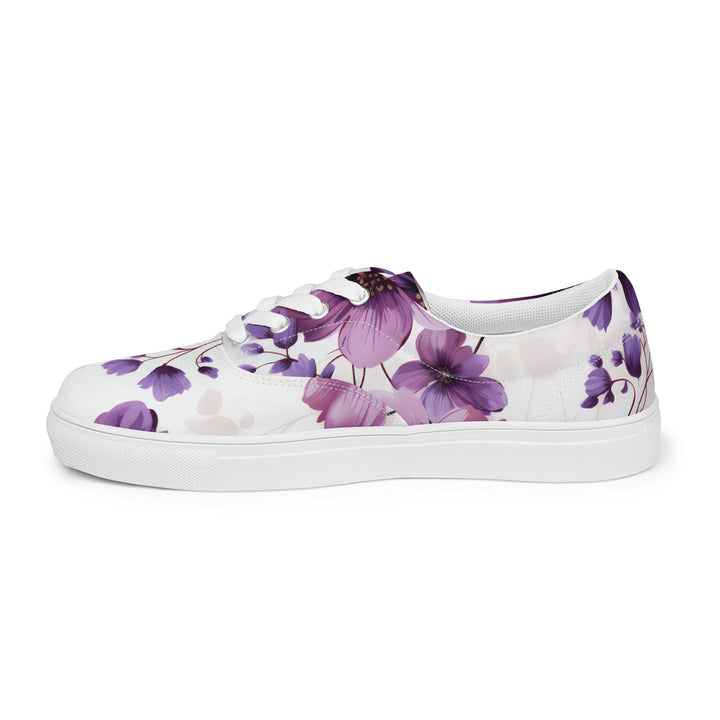 Womens Lace-up Canvas Shoes Purple Botanical Blooms 2