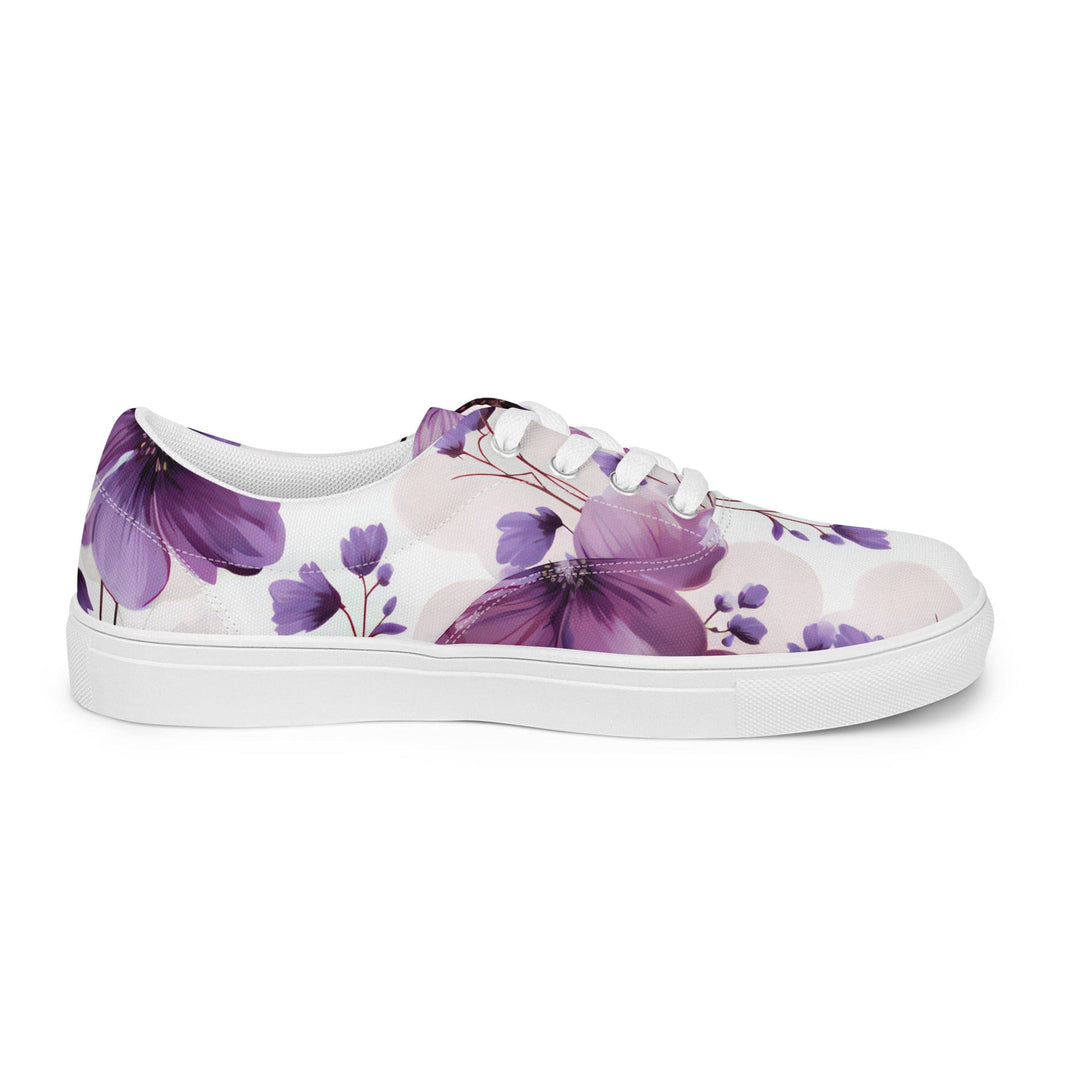 Womens Lace-up Canvas Shoes Purple Botanical Blooms 2