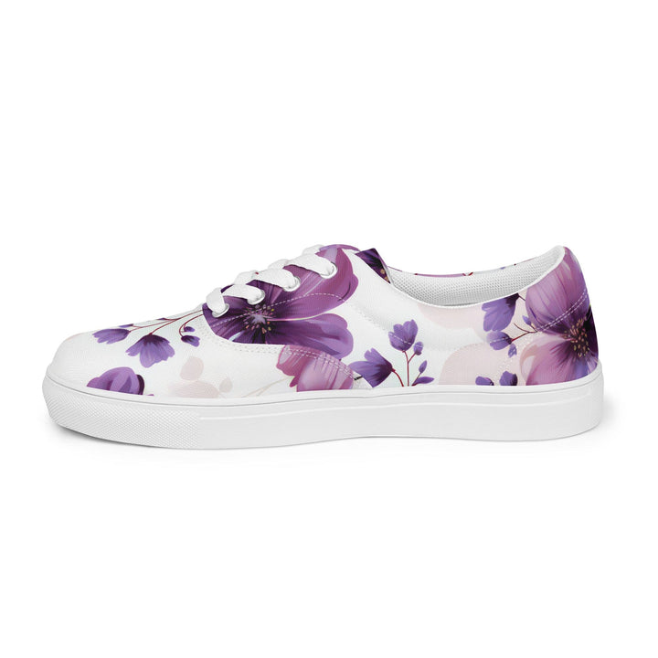 Womens Lace-up Canvas Shoes Purple Botanical Blooms 2