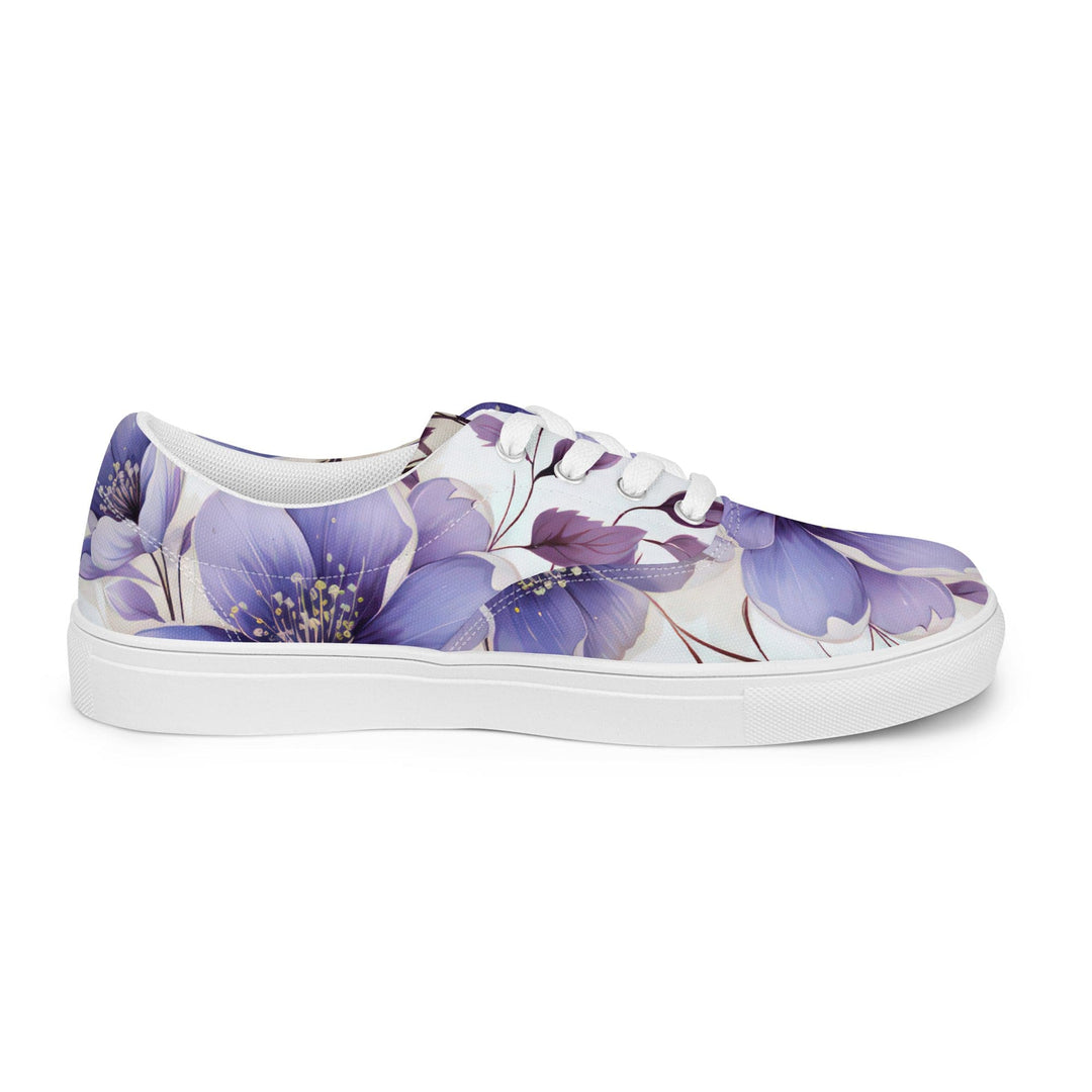 Womens Lace-up Canvas Shoes Purple Botanical Blooms 3