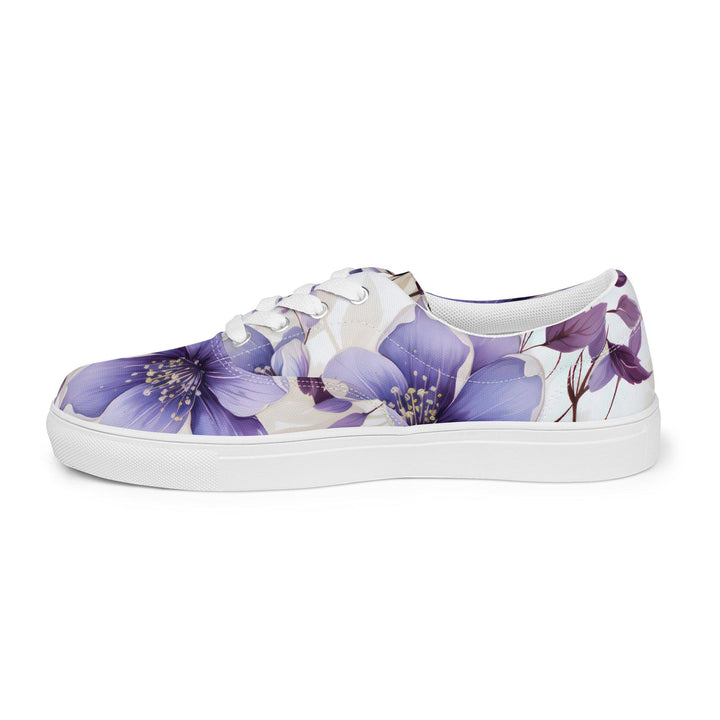 Womens Lace-up Canvas Shoes Purple Botanical Blooms 3