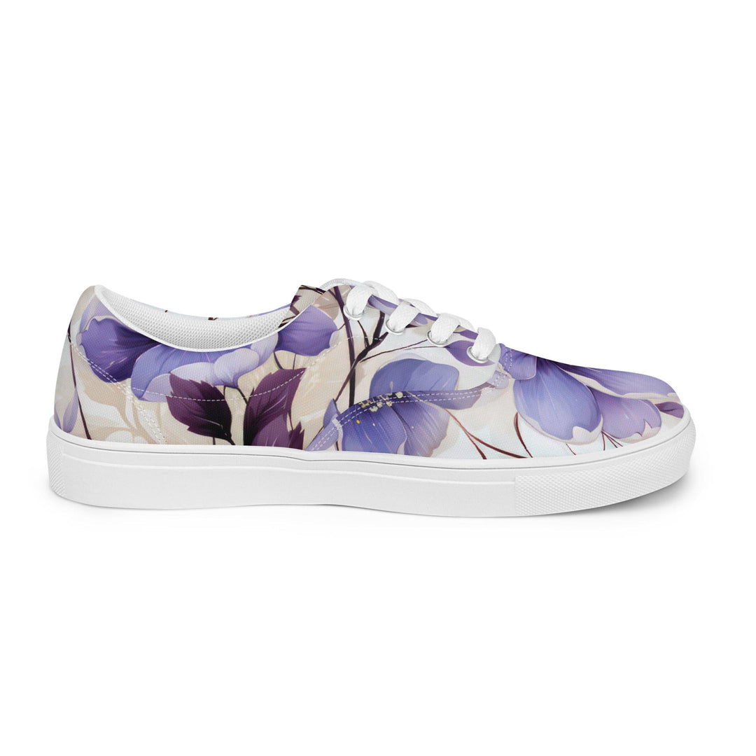 Womens Lace-up Canvas Shoes Purple Botanical Blooms 3