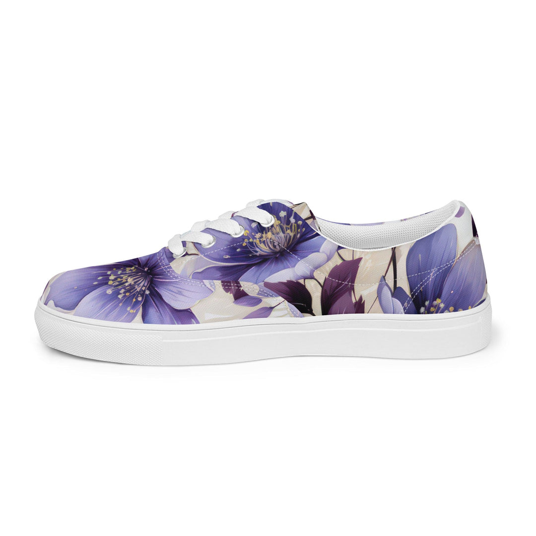 Womens Lace-up Canvas Shoes Purple Botanical Blooms 3