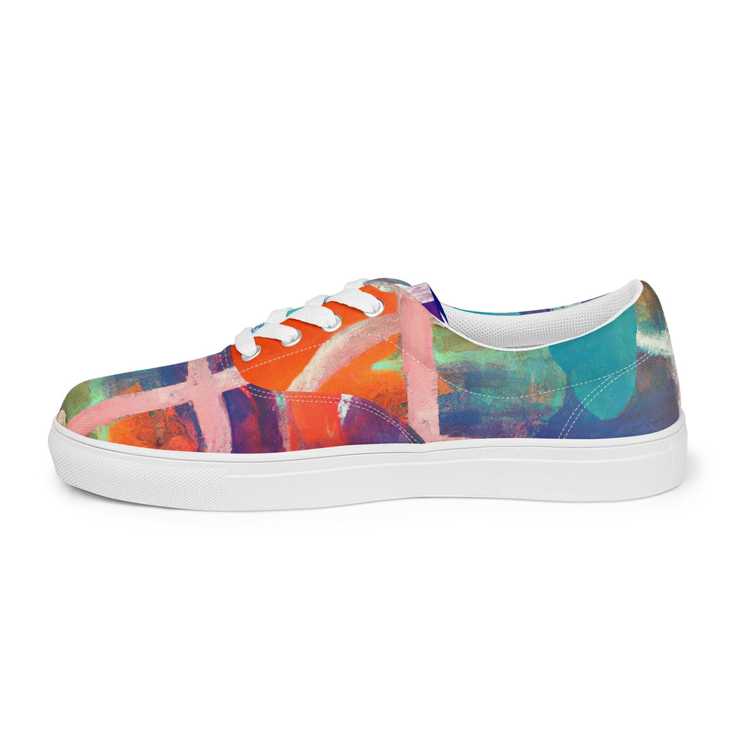 Womens Lace-up Canvas Shoes Red Blue Multicolor Abstract Print