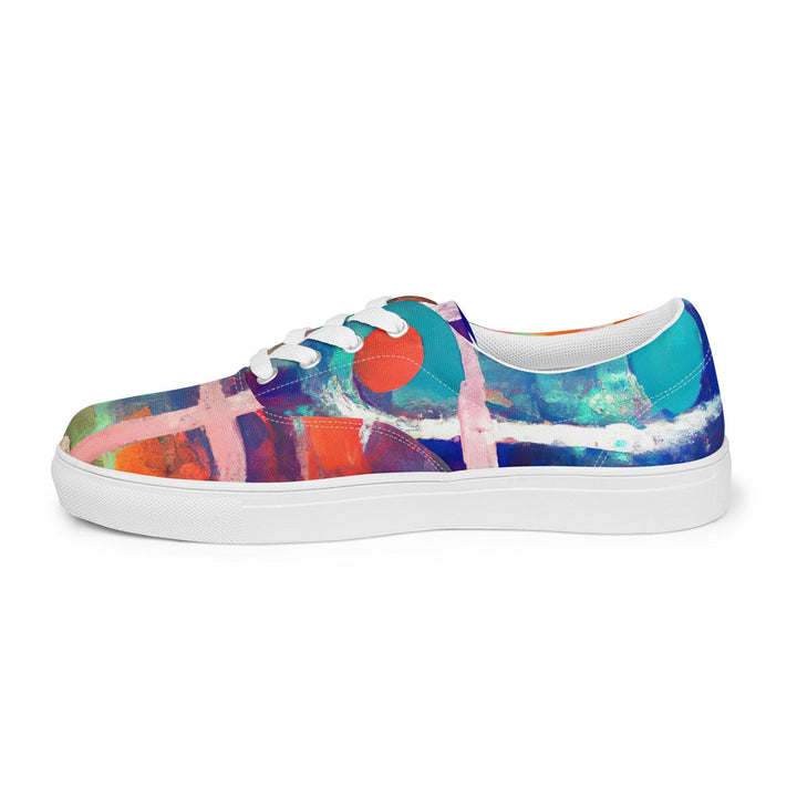 Womens Lace-up Canvas Shoes Red Blue Multicolor Abstract Print