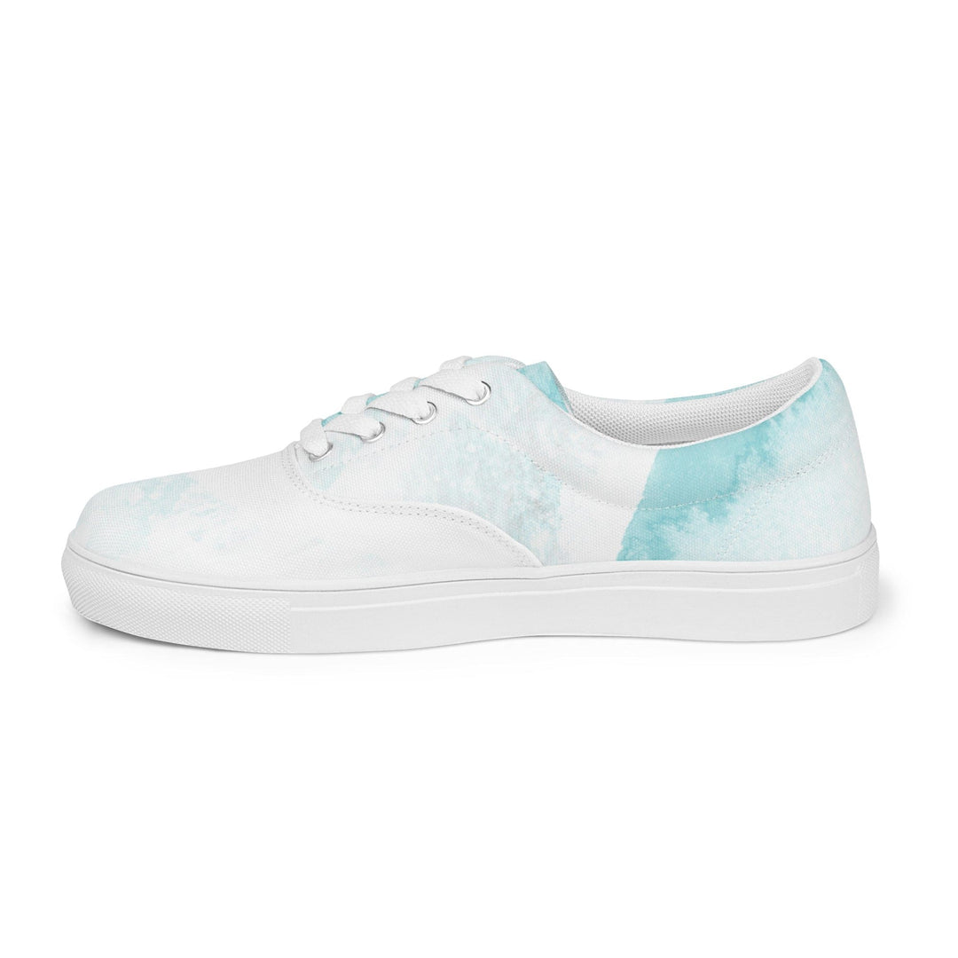 Womens Lace-up Canvas Shoes Subtle Abstract Ocean Blue and White