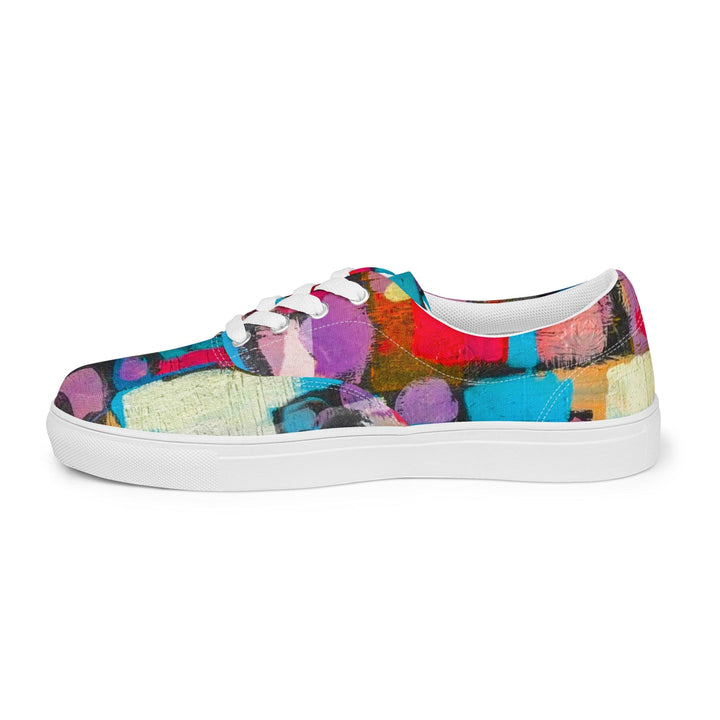 Womens Lace-up Canvas Shoes - Sutileza Red Multicolor Abstract Print