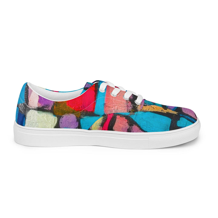 Womens Lace-up Canvas Shoes - Sutileza Red Multicolor Abstract Print