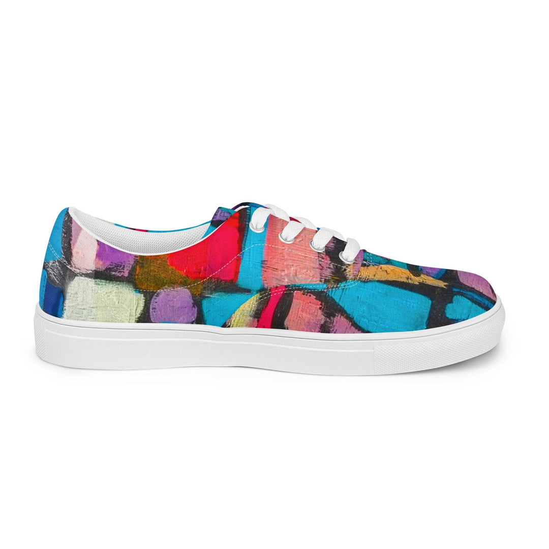 Womens Lace-up Canvas Shoes - Sutileza Red Multicolor Abstract Print