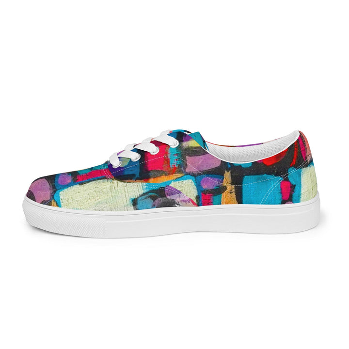 Womens Lace-up Canvas Shoes - Sutileza Red Multicolor Abstract Print