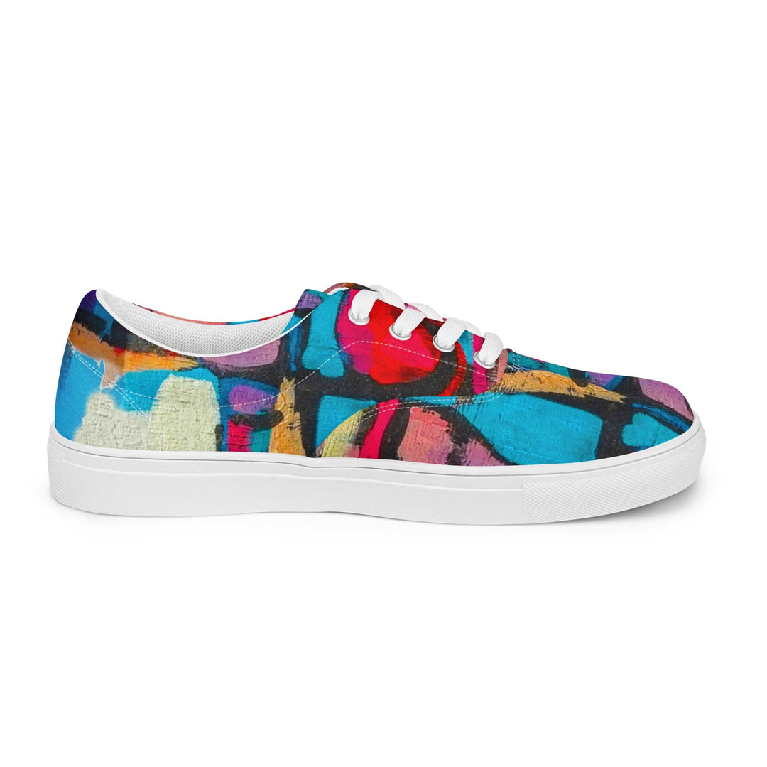 Womens Lace-up Canvas Shoes - Sutileza Red Multicolor Abstract Print