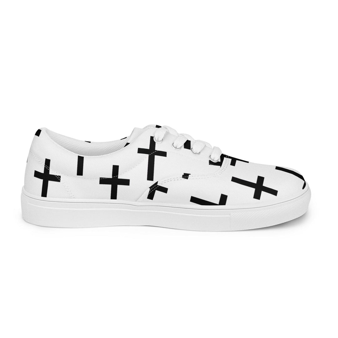 Womens Lace-up Canvas Shoes White Black Cross Print