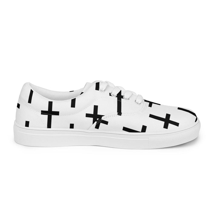 Womens Lace-up Canvas Shoes White Black Cross Print