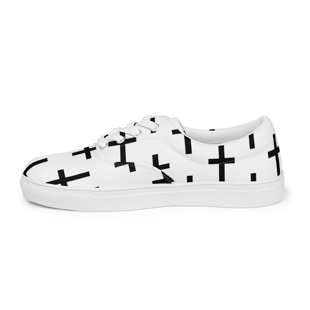 Womens Lace-up Canvas Shoes White Black Cross Print