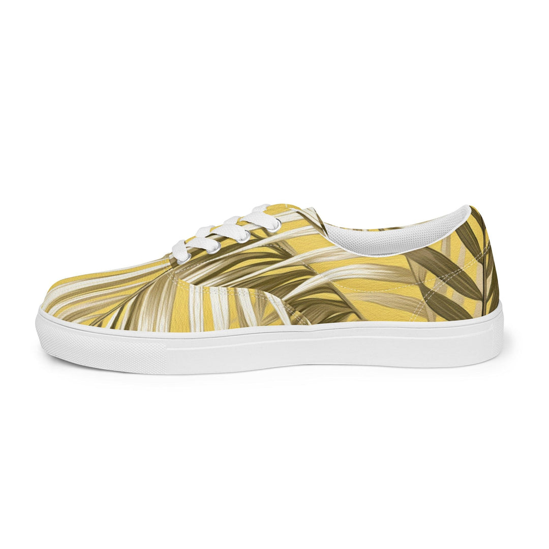 Womens Lace-up Canvas Shoes White Brown Palm Leaves