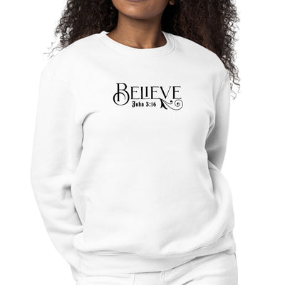 Womens Long Sleeve Graphic Sweatshirt Believe John 3:16 Black - Womens